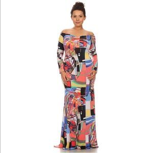 Print, Long sleeve maxi Plus dress